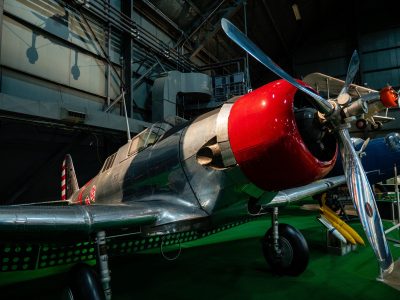 Old war fighter airplane in museum